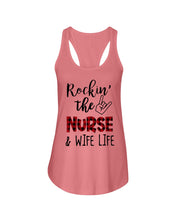 Load image into Gallery viewer, Vintage Funny Rockin' The Nurse And Wife Life Custom Ladies Flowy Tank
