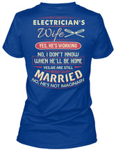 Load image into Gallery viewer, Electrician's Wife He's Working I Don't Know Ladies V-Neck
