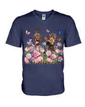 Load image into Gallery viewer, German Wirehaired Pointer With Peonies Gift For Dog Lovers Guys V-Neck
