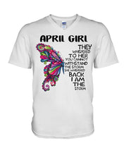 Load image into Gallery viewer, Birthday Gift For April Girl They Whispered To Her - I'm The Storm Guys V-Neck

