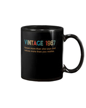 Load image into Gallery viewer, Vintage 1967 Knows More Than She Says And Notices More Than You Realize Mug
