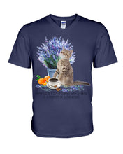 Load image into Gallery viewer, Cat With Coffee Is The Satisfaction Gift For Cat Lovers Guys V-Neck
