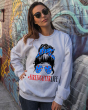 Load image into Gallery viewer, Firefighter Make You Life Safe Lady With Blue Ribbonhead Gift For Women Sweatshirt
