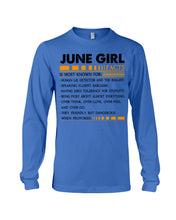 Load image into Gallery viewer, June Girl Facts Very Friendly But Dangerous Custom Design Unisex Long Sleeve
