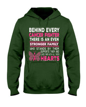 Load image into Gallery viewer, Behind Every Breast Cancer Fighter There Is An Even Stronger Family Hoodie
