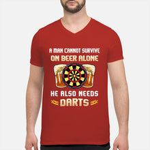 Load image into Gallery viewer, A Man Cannot Survive On Beer Alone He Also Needs Darts Trending Guys V-Neck
