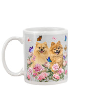 Load image into Gallery viewer, Peonies Garden Butterflies Pomeranian Gift For Dog Lovers Mug

