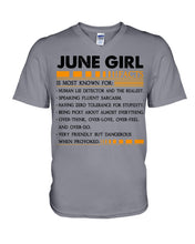 Load image into Gallery viewer, June Girl Facts Very Friendly But Dangerous Custom Design Guys V-Neck
