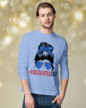 Load image into Gallery viewer, Firefighter Make You Life Safe Lady With Blue Ribbonhead Gift For Women Unisex Long Sleeve
