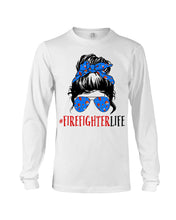 Load image into Gallery viewer, Firefighter Make You Life Safe Lady With Blue Ribbonhead Gift For Women Unisex Long Sleeve
