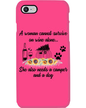 Load image into Gallery viewer, A Woman Cannot Survive On Wine Alone She Also Needs A Camper And A Dog Phone case

