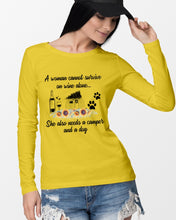 Load image into Gallery viewer, A Woman Cannot Survive On Wine Alone She Also Needs A Camper And A Dog Unisex Long Sleeve
