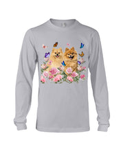 Load image into Gallery viewer, Peonies Garden Butterflies Pomeranian Gift For Dog Lovers Unisex Long Sleeve
