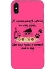 Load image into Gallery viewer, A Woman Cannot Survive On Wine Alone She Also Needs A Camper And A Dog Phone case
