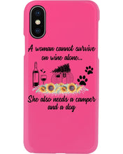 Load image into Gallery viewer, A Woman Cannot Survive On Wine Alone She Also Needs A Camper And A Dog Phone case
