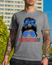 Load image into Gallery viewer, Firefighter Make You Life Safe Lady With Blue Ribbonhead Gift For Women Guys Tee
