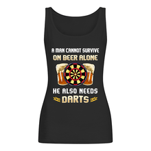 Load image into Gallery viewer, A Man Cannot Survive On Beer Alone He Also Needs Darts Trending Ladies Flowy Tank
