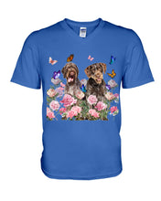 Load image into Gallery viewer, German Wirehaired Pointer With Peonies Gift For Dog Lovers Guys V-Neck
