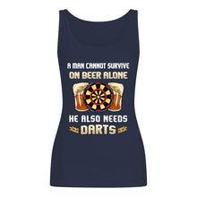 Load image into Gallery viewer, A Man Cannot Survive On Beer Alone He Also Needs Darts Trending Ladies Flowy Tank
