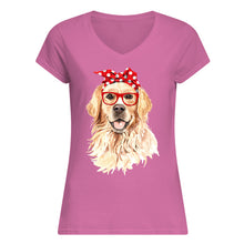 Load image into Gallery viewer, Golden Retriever With Red Polka Dot Ribbon Gift For Dog Lovers Ladies V-Neck
