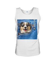 Load image into Gallery viewer, Australian Shepherd In Denim Pocket Gift For Dog Lovers Unisex Tank Top
