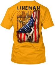 Load image into Gallery viewer, Lineman America Flag Special Custom Design For Personalized Job Gift Guys Tee
