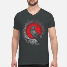 Load image into Gallery viewer, Raven Viking Culture Celtic Design Gray And Red Guys V-Neck

