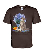 Load image into Gallery viewer, Cat With Coffee Is The Satisfaction Gift For Cat Lovers Guys V-Neck

