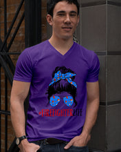 Load image into Gallery viewer, Firefighter Make You Life Safe Lady With Blue Ribbonhead Gift For Women Guys V-Neck
