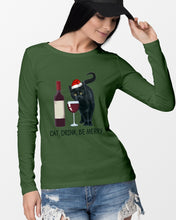 Load image into Gallery viewer, Cat Drink And Be Merry Meaningful Gift For Women Unisex Long Sleeve
