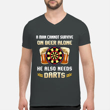 Load image into Gallery viewer, A Man Cannot Survive On Beer Alone He Also Needs Darts Trending Guys V-Neck
