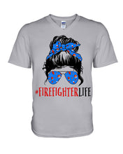 Load image into Gallery viewer, Firefighter Make You Life Safe Lady With Blue Ribbonhead Gift For Women Guys V-Neck
