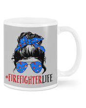 Load image into Gallery viewer, Firefighter Make You Life Safe Lady With Blue Ribbonhead Gift For Women Mug

