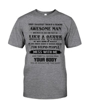 Load image into Gallery viewer, I'm Already Taken By An August Freaking Awesome Man For Birthday Gift Guys Tee

