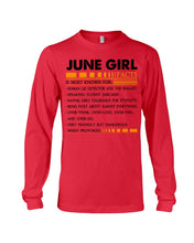 Load image into Gallery viewer, June Girl Facts Very Friendly But Dangerous Custom Design Unisex Long Sleeve
