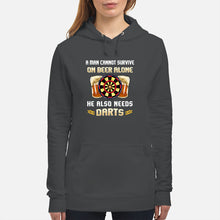 Load image into Gallery viewer, A Man Cannot Survive On Beer Alone He Also Needs Darts Trending Hoodie
