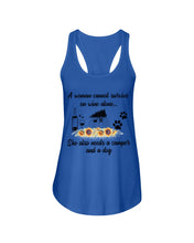 Load image into Gallery viewer, A Woman Cannot Survive On Wine Alone She Also Needs A Camper And A Dog Ladies Flowy Tank
