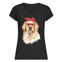 Load image into Gallery viewer, Golden Retriever With Red Polka Dot Ribbon Gift For Dog Lovers Ladies V-Neck
