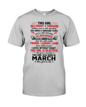 Load image into Gallery viewer, This Girl Has Fought A Thousand This Girl Was Born In March Guys Tee
