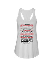 Load image into Gallery viewer, This Girl Has Fought A Thousand This Girl Was Born In March Ladies Flowy Tank
