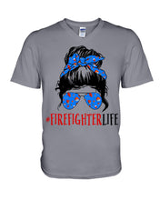Load image into Gallery viewer, Firefighter Make You Life Safe Lady With Blue Ribbonhead Gift For Women Guys V-Neck
