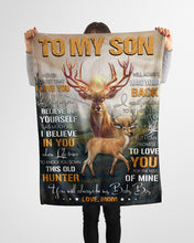 Load image into Gallery viewer, This Old Hunter Will Have Your Back Deer Mom Gift For Son Fleece Blanket
