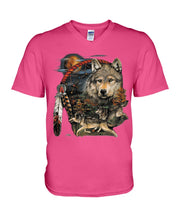 Load image into Gallery viewer, Native Wolf Gift For Wolf Lovers Guys V-Neck
