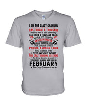 Load image into Gallery viewer, February Crazy Grandma Has Fought A Thousand Battles Cries For Birthday Gift Guys V-Neck

