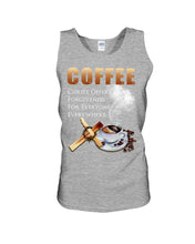 Load image into Gallery viewer, Coffee Christ Offers Forgiveness For Everyone Everywhere Unisex Tank Top
