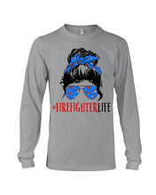 Load image into Gallery viewer, Firefighter Make You Life Safe Lady With Blue Ribbonhead Gift For Women Unisex Long Sleeve
