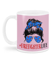 Load image into Gallery viewer, Firefighter Make You Life Safe Lady With Blue Ribbonhead Gift For Women Mug
