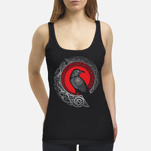 Load image into Gallery viewer, Raven Viking Culture Celtic Design Gray And Red Ladies Flowy Tank
