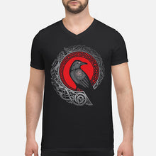 Load image into Gallery viewer, Raven Viking Culture Celtic Design Gray And Red Guys V-Neck
