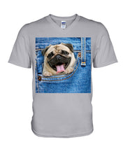 Load image into Gallery viewer, baby Pug In Denim Pocket Gift For Dog Lovers Guys V-Neck
